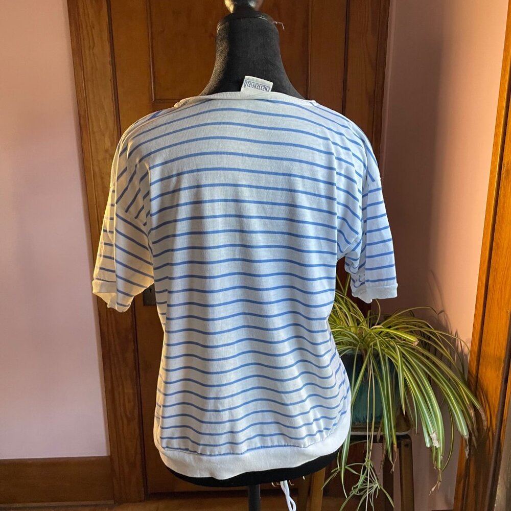 Vintage 80s Chesterfield Striped Knit Top Retro Tennis Coastal Grandma Old Money - Picture 3 of 8